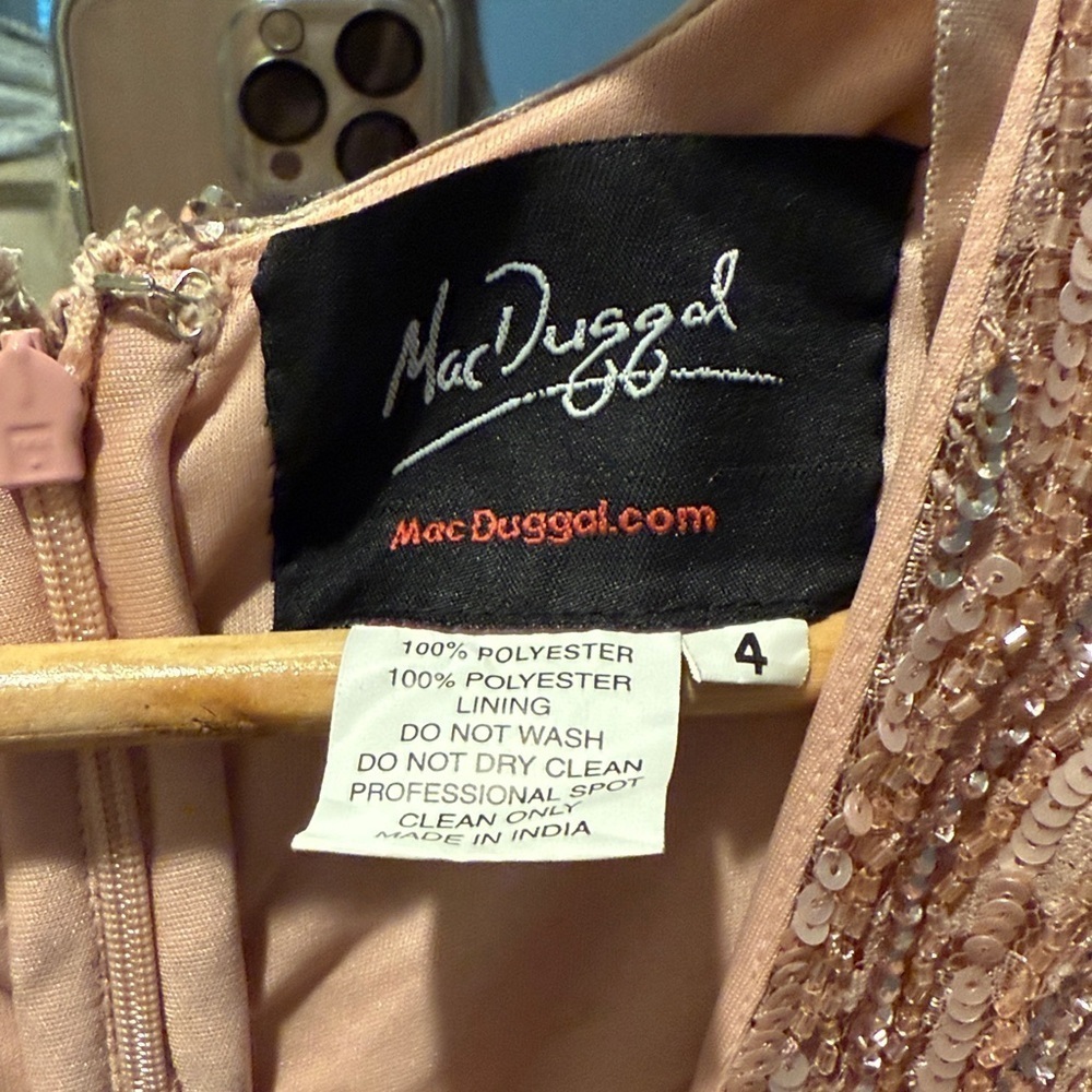 MAC DUGGAL Pink Beaded Puff Sleeve Trumpet Evening Gown Size 4 - Picture 5 of 12